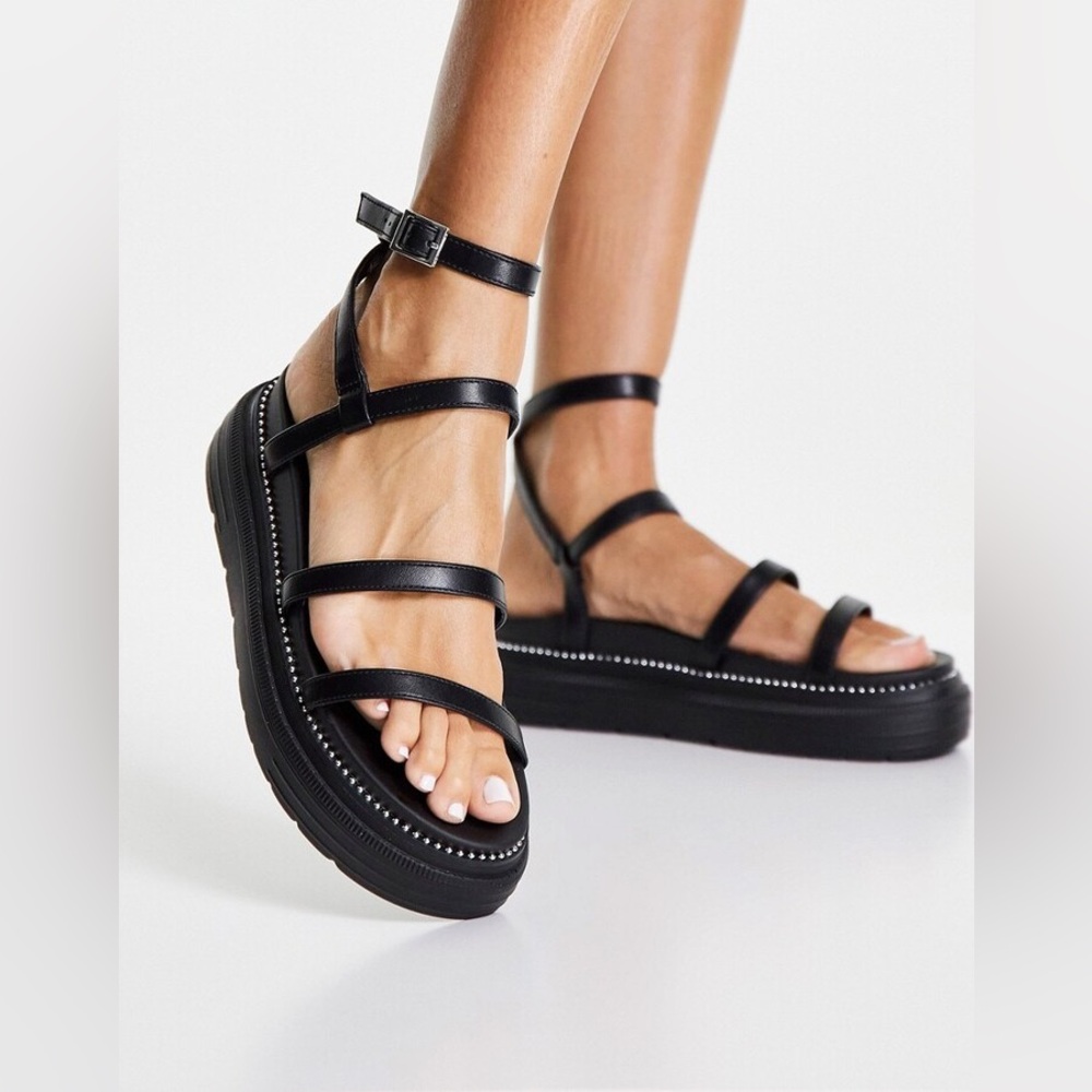 Topshop Planet ankle wrap sandals in black